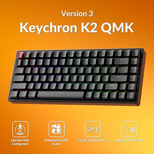 Miniatura 2 de Keychron K2 75% Layout QMK Teclado mecánico inalámbrico y con cable Interruptor súper marrón, marco de aluminio con retroiluminación RGB con teclas