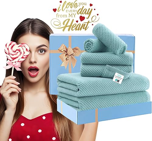 Vista 421 de VOOVA & MOVAS Toallas verdes para baño, 100% algodón, de secado rápido, ligeras, gruesas, suaves, juego de toallas de 6 piezas, 2 baños grandes