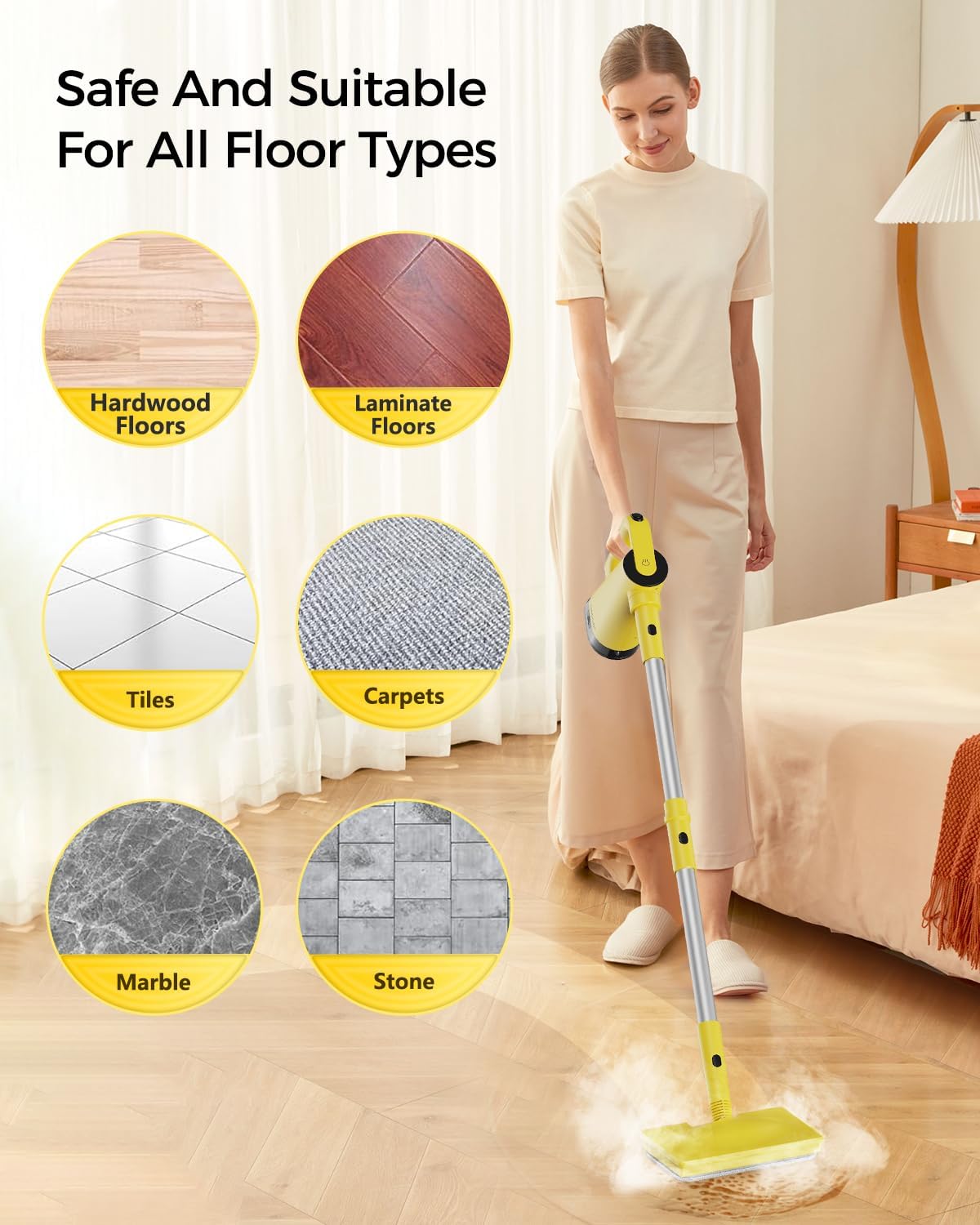 Steam Mops for Floor Cleaning, with 7-in-1 Attachments, 13OZ Water Tank, 23ft Power Cord, Detachable Handheld Steamer for Cleaning Hardwood, Tile, Glass, and Ironing