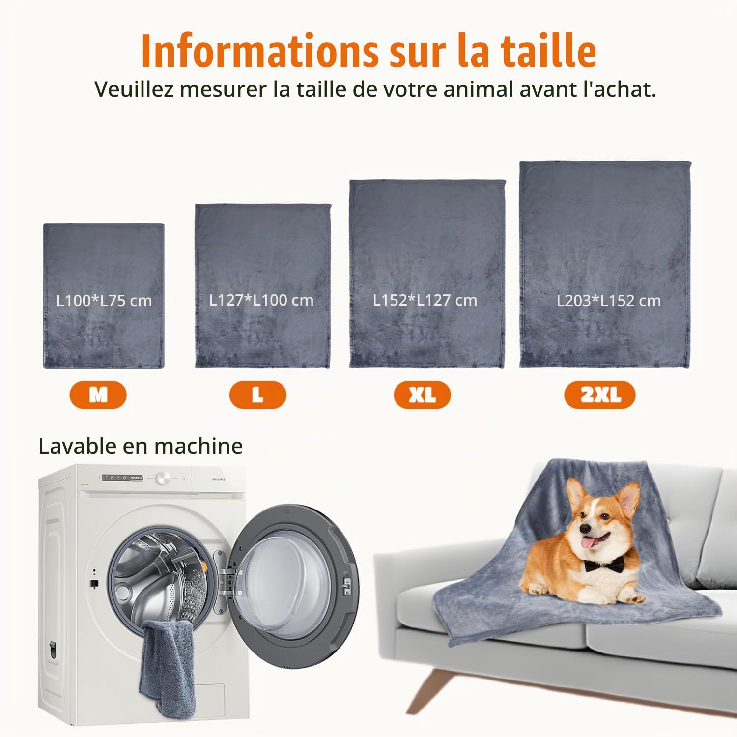 Nobleza Couverture Imperméable pour Chien, L 127 x 100cm Douillette Doux Plaid pour Animaux pour Chien Chat, Lavable en Machine, Réversible, Protection pour Canapé Lit, Gris