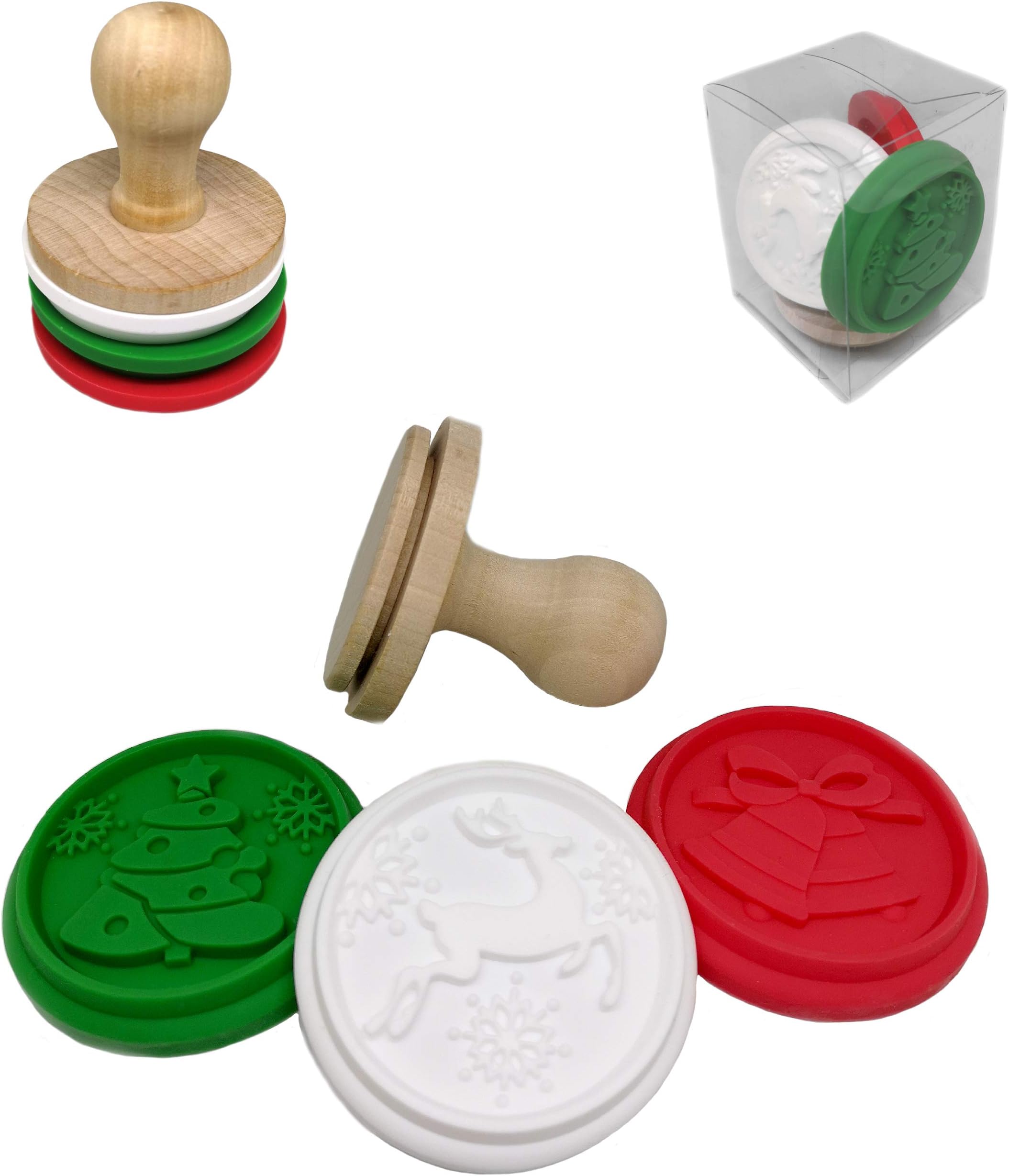 BWD Christmas Cookie Stamps Xmas Winter Baking Tool Accessories/Personalized Pastry Ginger Shortbread Biscuits Stamper Cakes Kit Set Embosser Mold Wooden/Christmas Tree/Bell/Reindeer