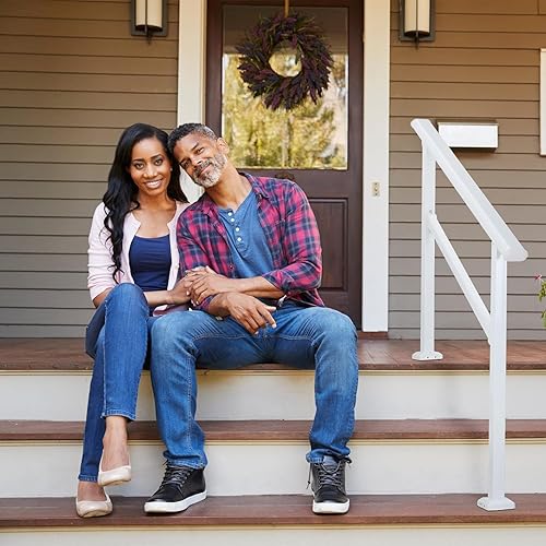 Vista 59 de Metty Metal Pasamanos para escalones al aire libre adecuados para 1 a 2 escalones, barandilla de escalera de hierro forjado, paso estable con Negro