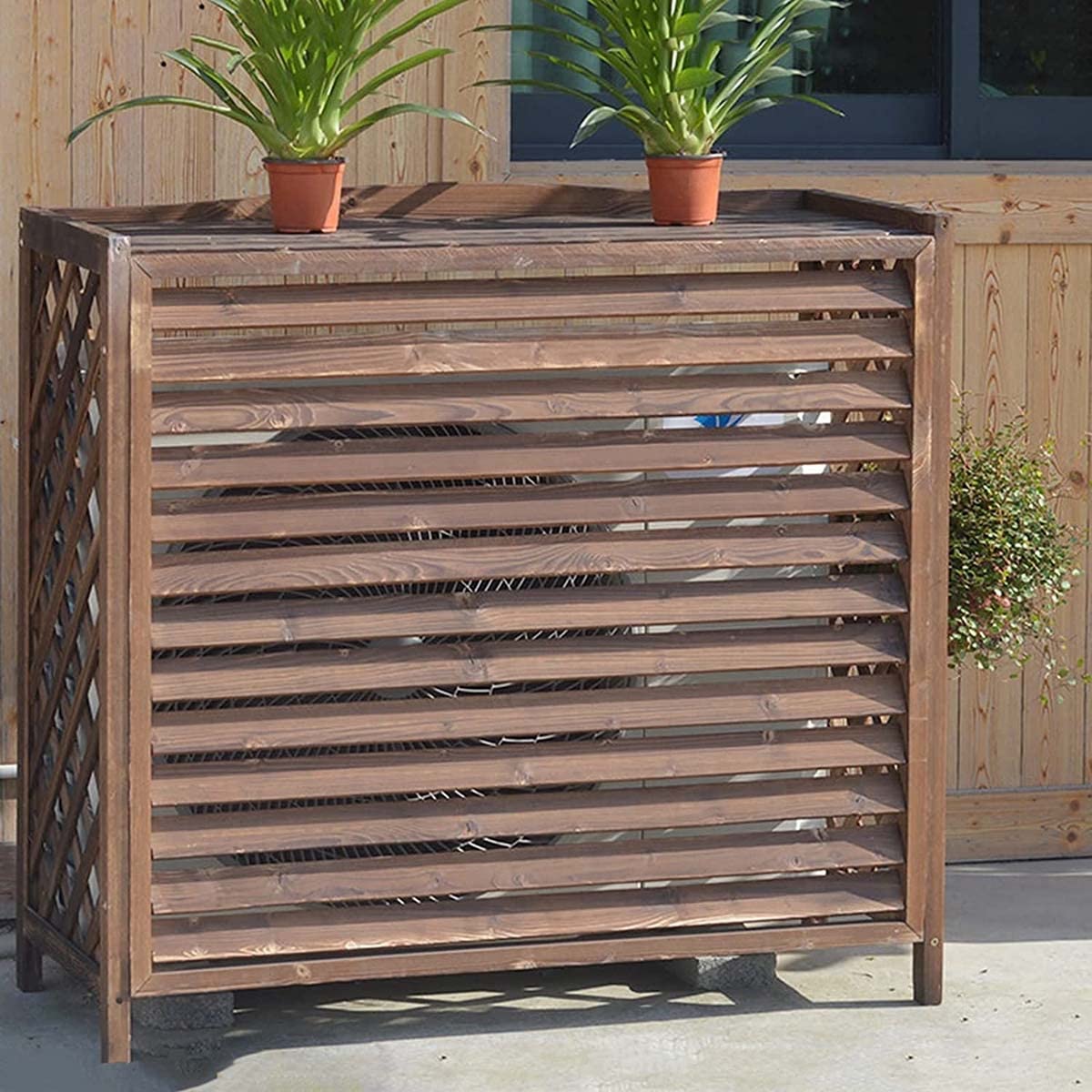 Support de fleurs à per pour climatiseur extérieur en bois haut de gamme
