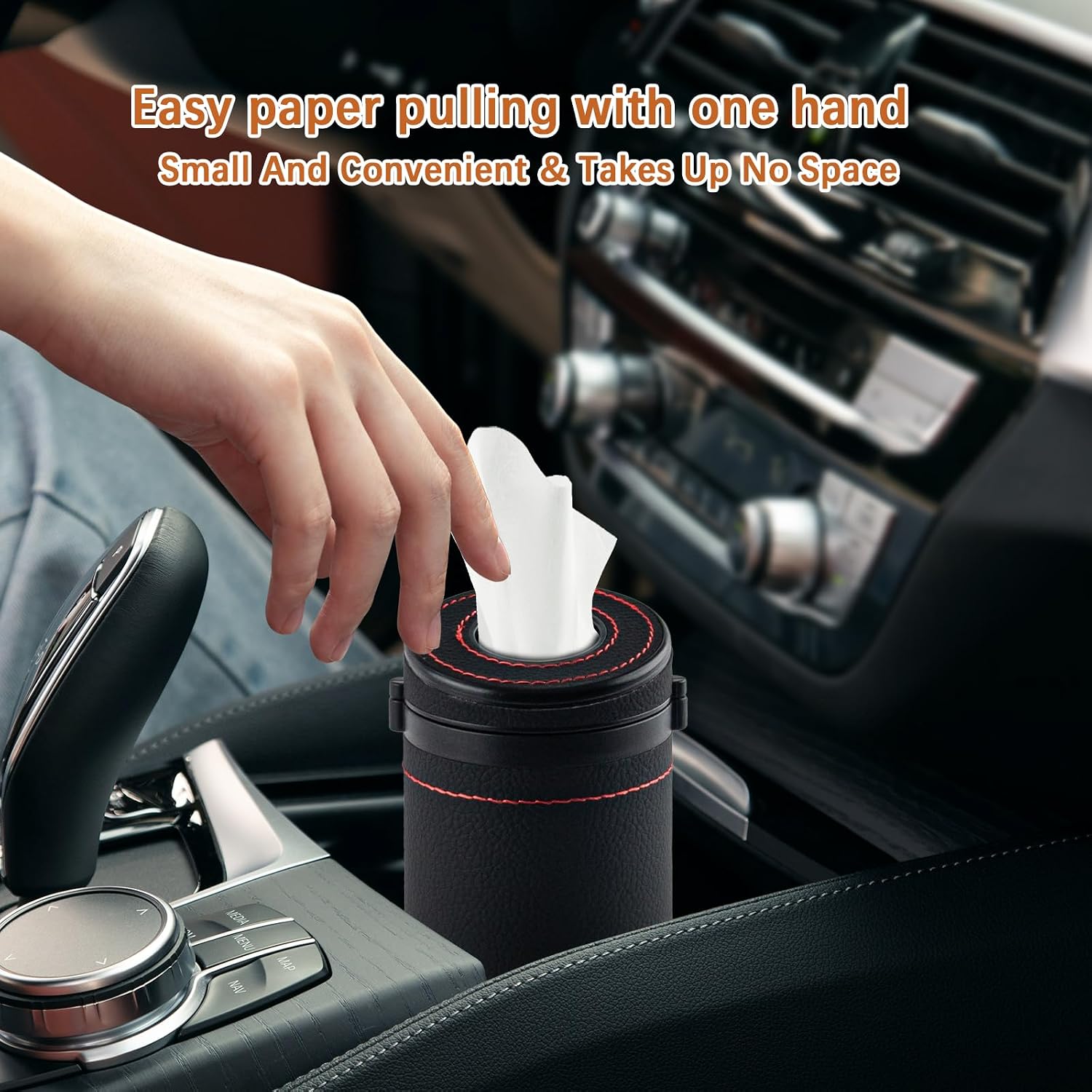 2 Pcs Car Tissues Cylinder Leather Round Tissues Container Car Tissues Holder with Tissues Cylinder Box with Window Breaker for Vehicle Bathroom Office image 4