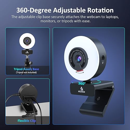 Miniatura 10 de NexiGo Cámara web N960E 1080P 60FPS con luz software incluido enfoque automático rápido cubierta de privacidad integrada cámara web USB micrófono