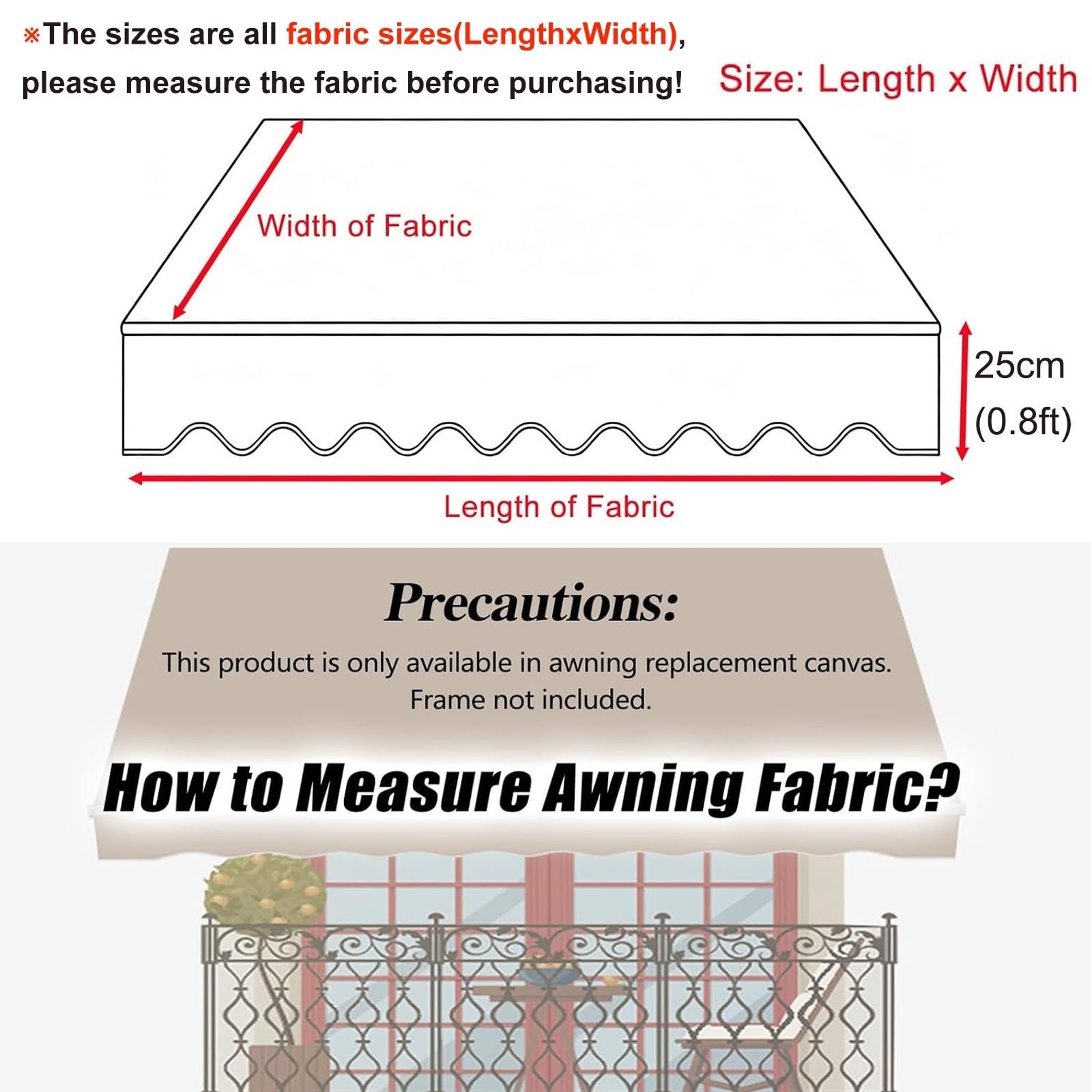 Tissu De Remplacement pour Auvent Rétractable, Tissu De Rechange pour Store Banne pour Patio, D'Auvent Extérieur Toile pour Porte-fenêtre, Toile pour Store Banne Anti-UV