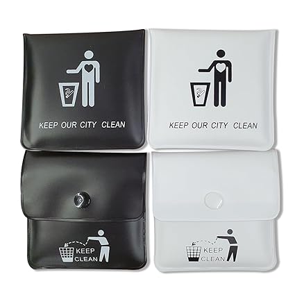 Jeuristic Ashtrays for Cigarettes Pocket Ashtray Pouch - Pack of 4 Premium Fireproof PVC Smell Proof Portable Ashtray Outdoor Butt Disposal Bag Cool Travel Ashtray Cute Fancy Black and White, 3.15 in
