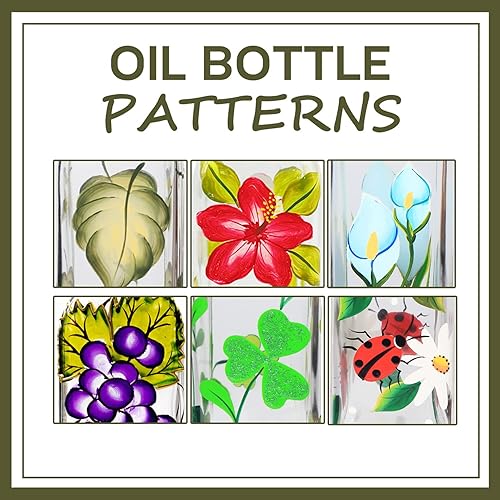 Miniatura 3 de Botella de aceite de oliva de vidrio pintada a mano de 17 onzas, vinagre verde y vinagre con vertedores, jarra de aceite de oliva para cocina