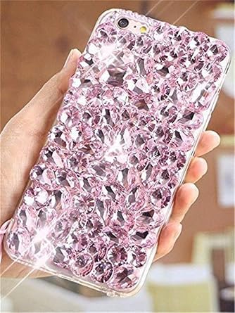 Case for OnePlus Nord N10 5G,3D Handmade Sparkle Stunning Stones Crystal Diamond Bling Glitter Phone Case for OnePlus Nord N10 5GA Full Pink