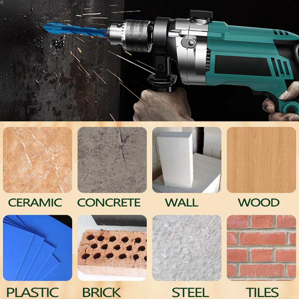 Juego de brocas de mampostería de 1/4 pulgadas, 10 brocas de hormigón de 6 mm, brocas de carburo para azulejos de cerámica, plástico, pared, ladrillo, cemento, hormigón, madera con tamaño