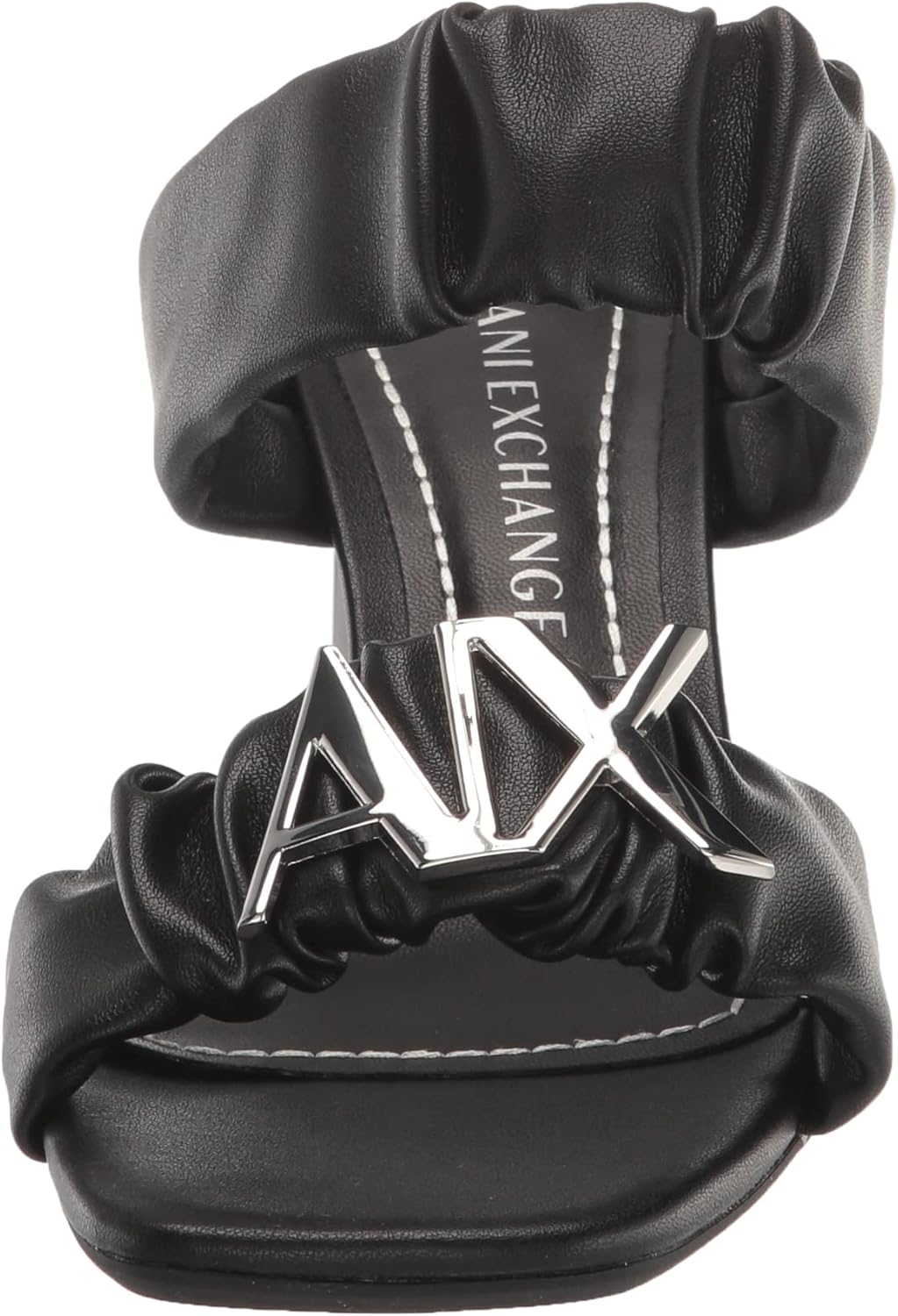 Armani Exchange Women's Dalia Rushed High Heel Logo Sandals, Black/Silver, 5 - Image 2