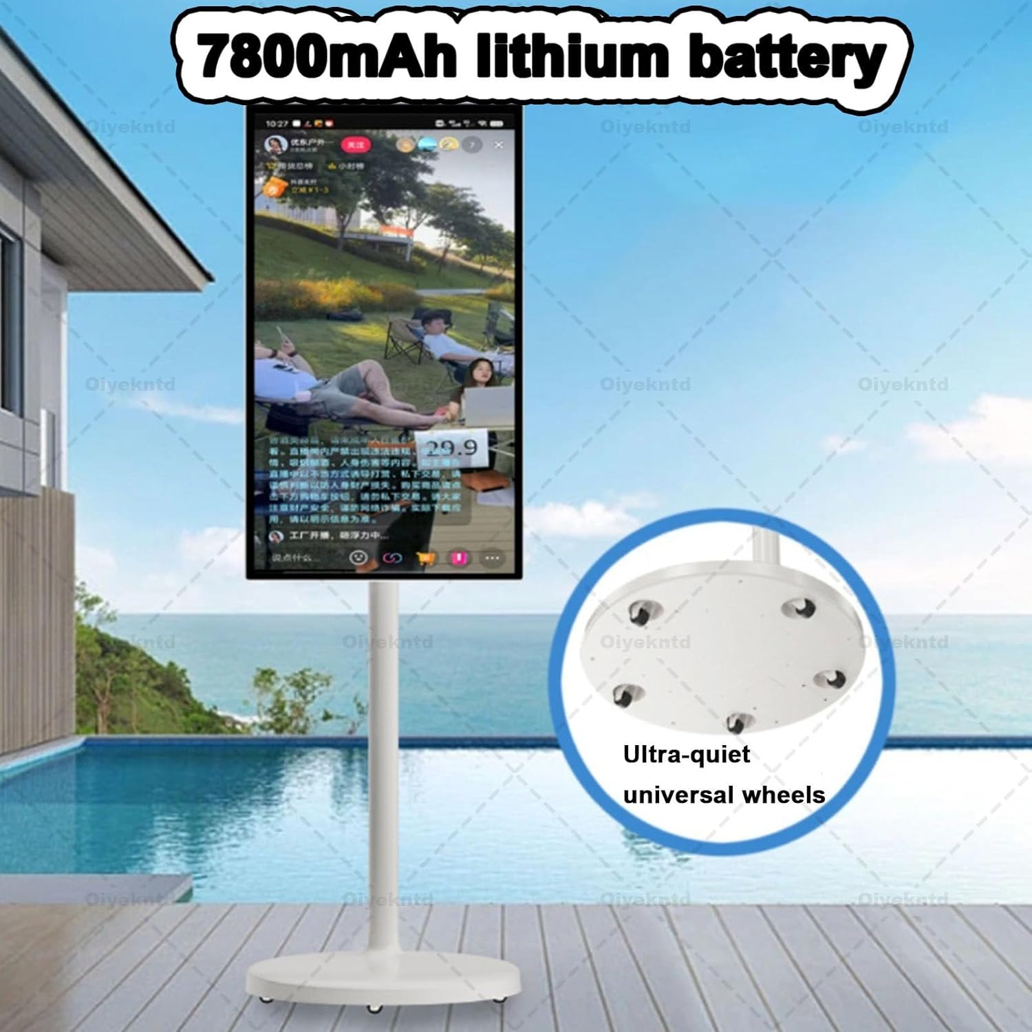 Portable Smart TV with Remote Control, 27inches Smart Touchscreen Monitor Rolling TV on Wheels, Wireless Portable TV on Wheels Android 13 4G+64G