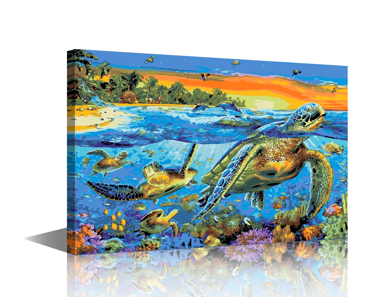 TISHIRON Kitchen Wall Art for Living Room Halobios Abstract Paintings Sea Turtle Canvas Artwork Abstract Underwater World Picture House Decor Framed Posters Prints Ready to Hang (24x16in)