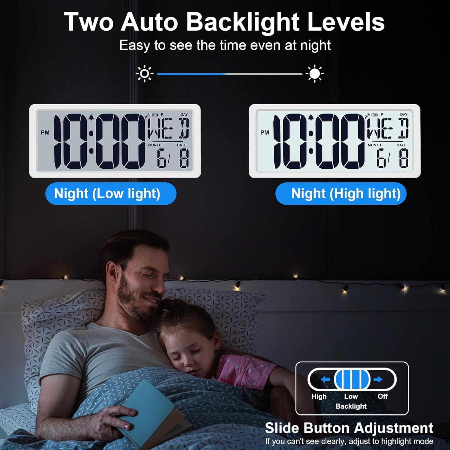 Horloge Murale numérique Bluetooth à Piles avec rétroéclairage, Grande Horloge Murale numérique avec Jour, Date et température, 38,1 cm pour la Maison, la Chambre, Le Bureau