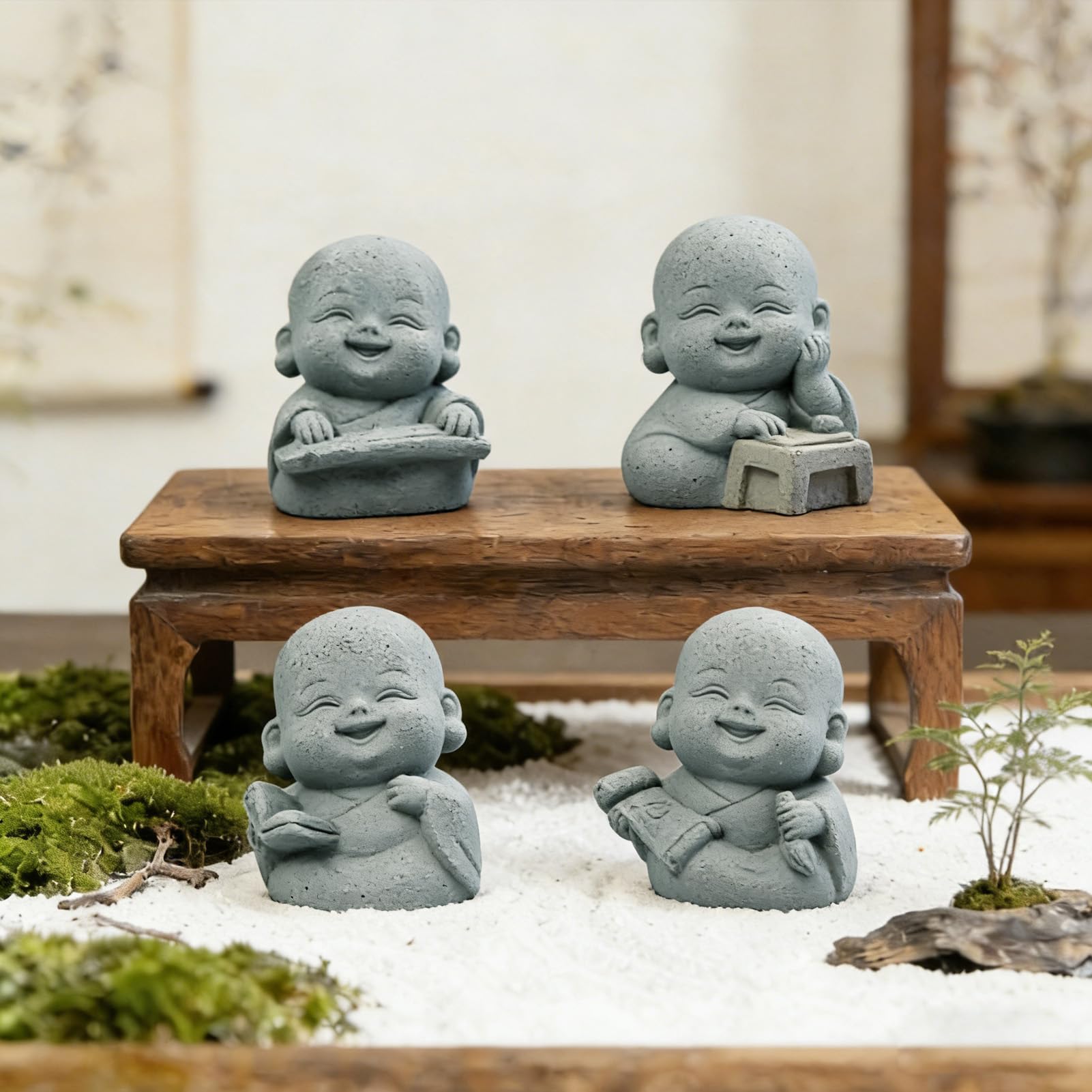 4PCS Mini Monk Buddha Statue Set Sandstone Statues Zen Monk Statue Sculptures for Decor Home Fish Tank Aquarium Garden, Style A — view 3