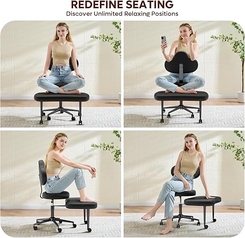 Miniatura 6 de Silla de oficina con patas cruzadas con ruedas, silla de meditación, silla de TDAH para adultos, respaldo y asiento ajustables de altura más ancha,