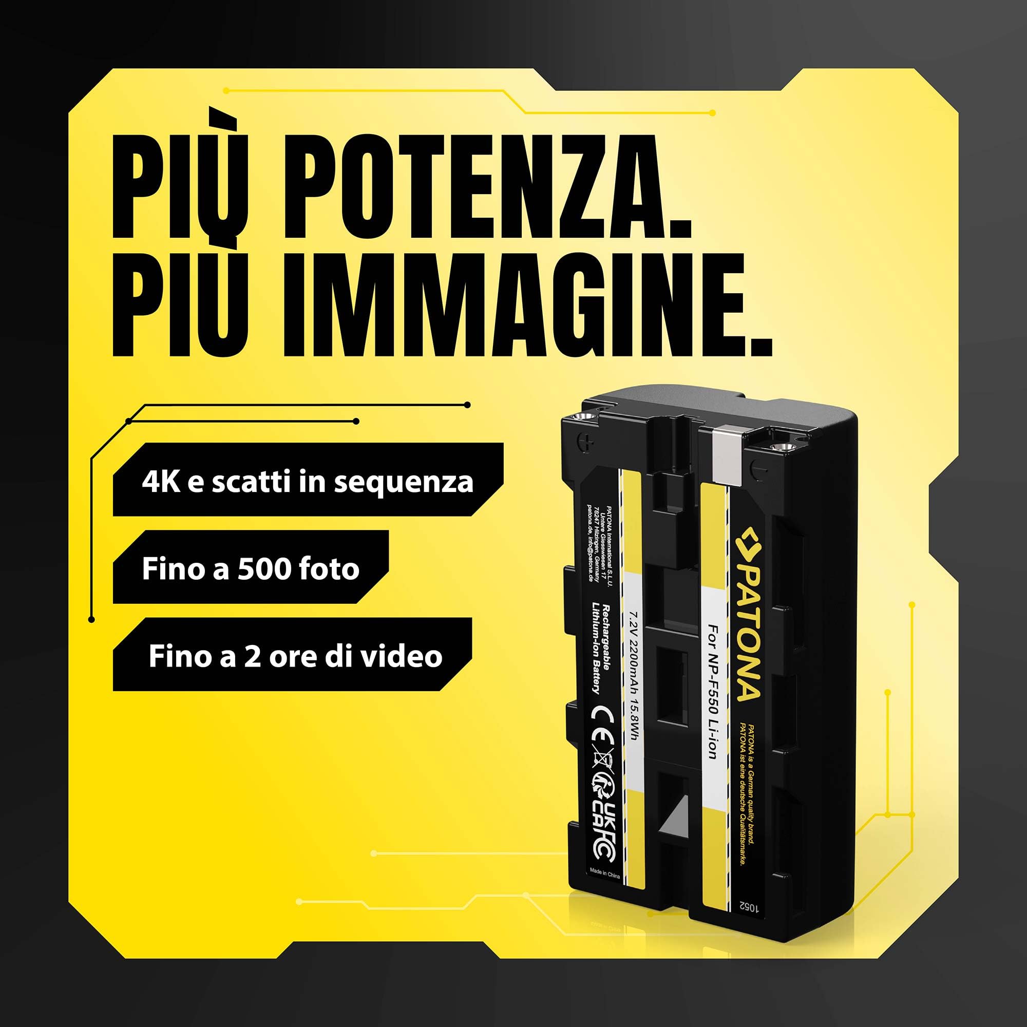 PATONA 2x NP-F550 Batteria 2200mAh compatibile con videocamere Sony, indicatori LED, illuminazione, luce video, monitor, fotocamera, Battery NP-F750 NP-F950 NP-F970 NPF550 NP F550