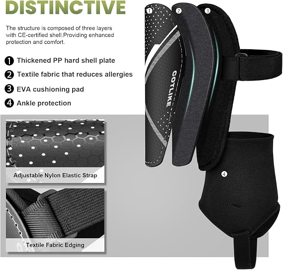 Soccer Shin Guards for Kids Youth Adults Toddler, Shin Defender Shin Guards with Ankle Protection Football Gear for 3 5 4-6 7-9 10-12 Years Old Boys Girls Espinilleras de Futol para Hombres