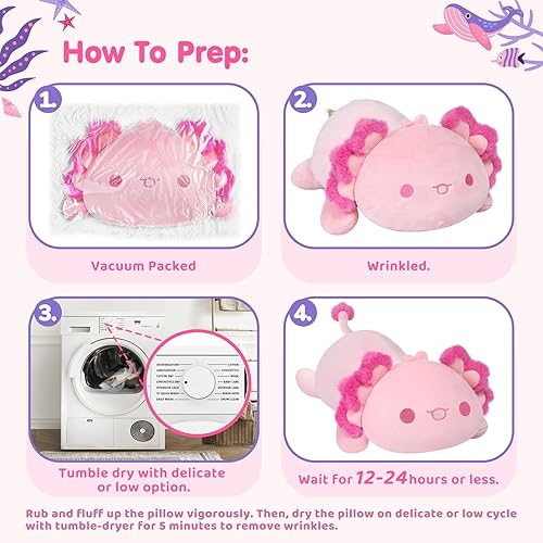 Miniatura 7 de Mewaii Linda almohada de peluche de ajolotl, juguetes de peluche kawaii, peluches esponjosos, almohada corporal para niños y niñas