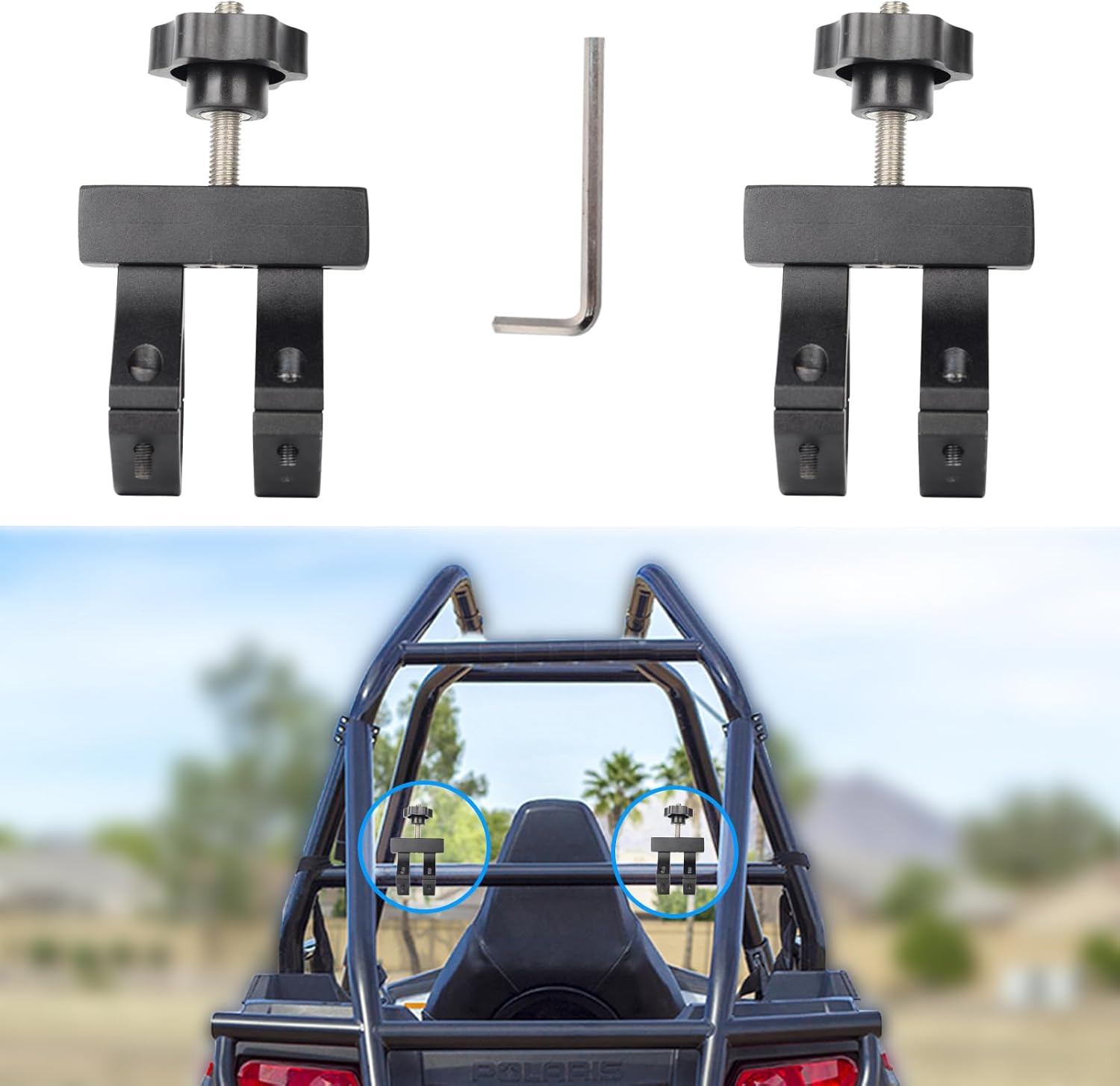 MAIKER UTV ATV High-Lift Jack Tube Mount for 1.75"–2" Roll Bar, Adjustable Double Bracket, Compatible with Polaris Ranger XP 1000 & Can-Am Maverick, Fits Roof Rack, Front Bumper & Tube Doors