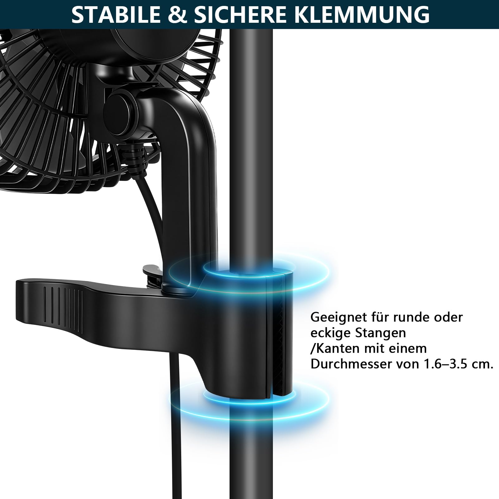 Grow Ventilator Oszillierend mit Clip, EC-Motor, 10 Stufen, 300 cm Kabel | 544 m3/h Luftstrom, 28 dB(A), Ø 150mm Clip Ventilator Umluftventilator leise für Grow Zelte, Anzuchtzelt (1 Stück)
