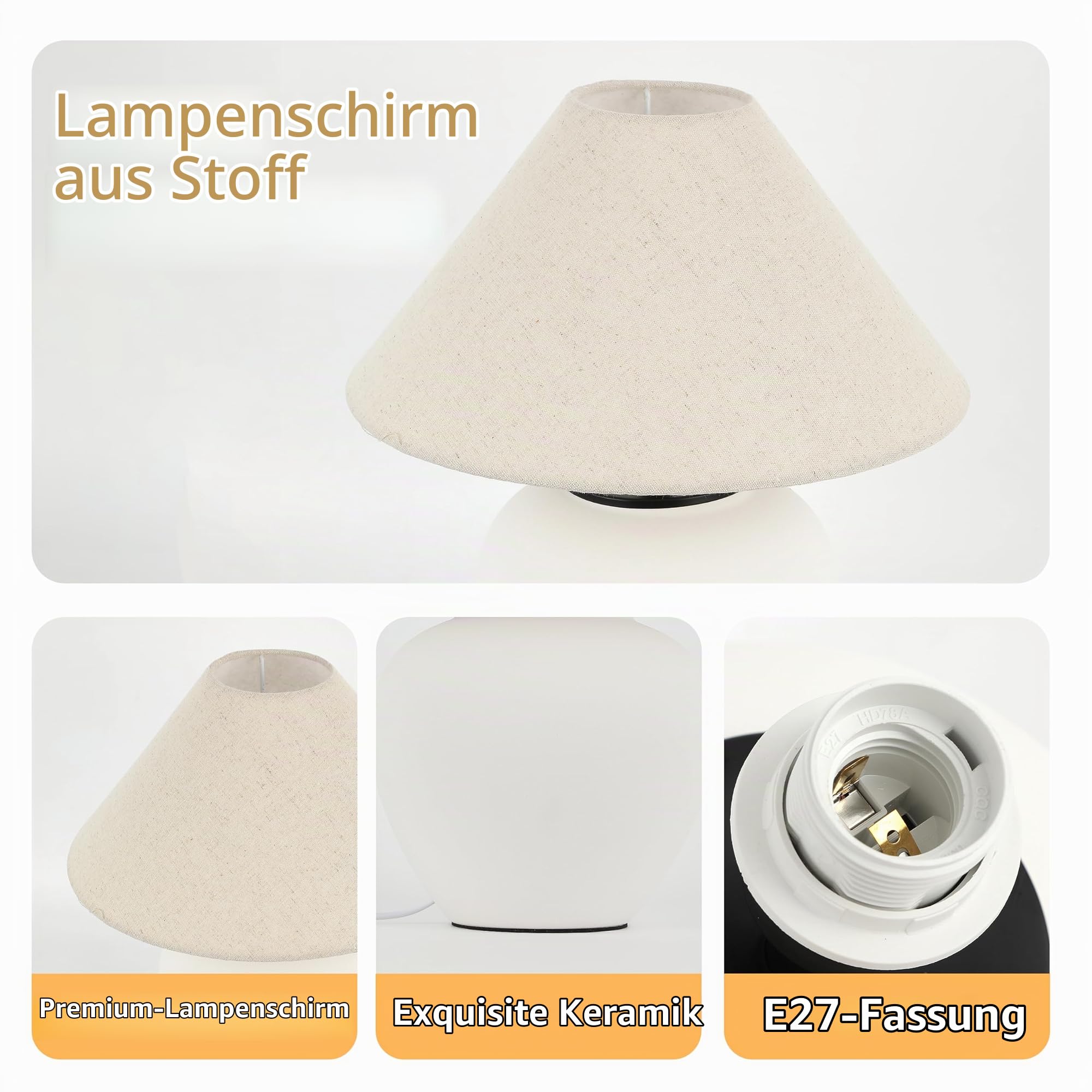 Rustikale schwarze Tischlampe, Wabi-Sabi-Bauernhaus-Tischlampe, handgefertigte Vintage-Keramik-Schreibtischlampe mit Leinenschirm, Nachttischlampe für Wohnzimmer, Schlafzimmer, Büro (weiß)