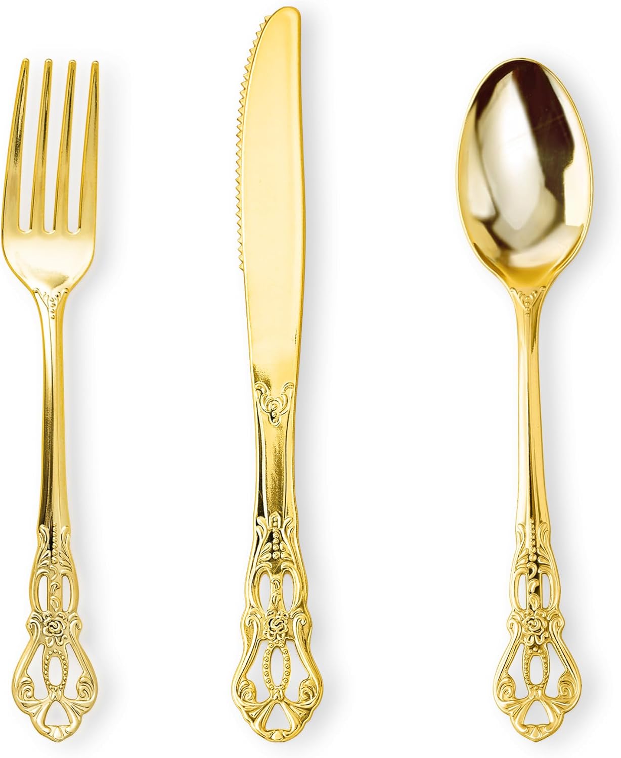 400PCS Pre Rolled Gold Plastic Silverware Sets, Include 100 Pack Wrapped Silverware Set, Rolled Silverware Disposable with Napkins for Parties and Weddings