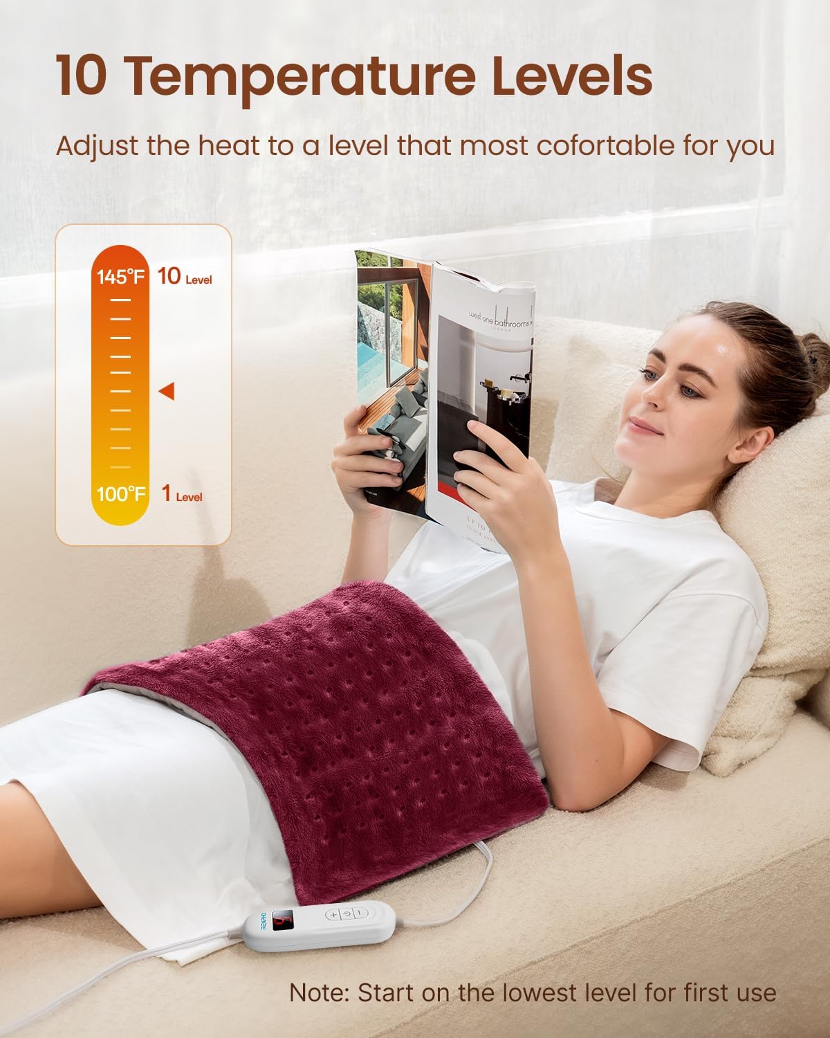 RENPHO XL Electric Heating Pads, King Size Heating Pad for Back Pain & Cramps Relief, FSA Eligible HSA Store, Mothers Day Gifts for Mom Wife, ETL Certified, Auto Shut Off, 12" x 24" Red