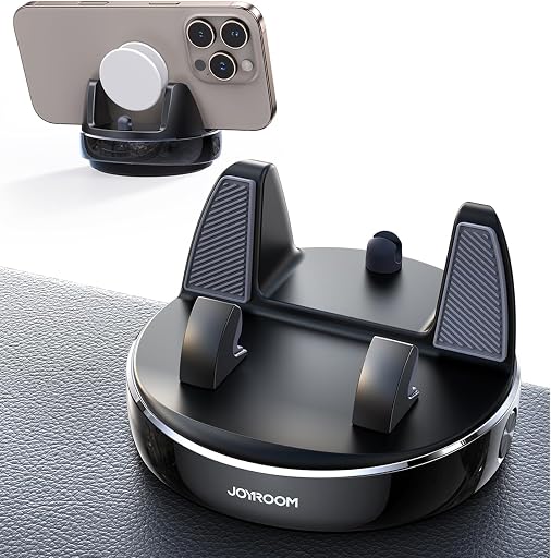 JOYROOM Car Phone Holder Mount, 360 Degree Rotation Dashboard Phone Holder | 30°Vertical Adiustment, Anti-Slip Grip & Adjustable Spring Clip Phone Holder for Car, Compatible with Smartphones, GPS Device