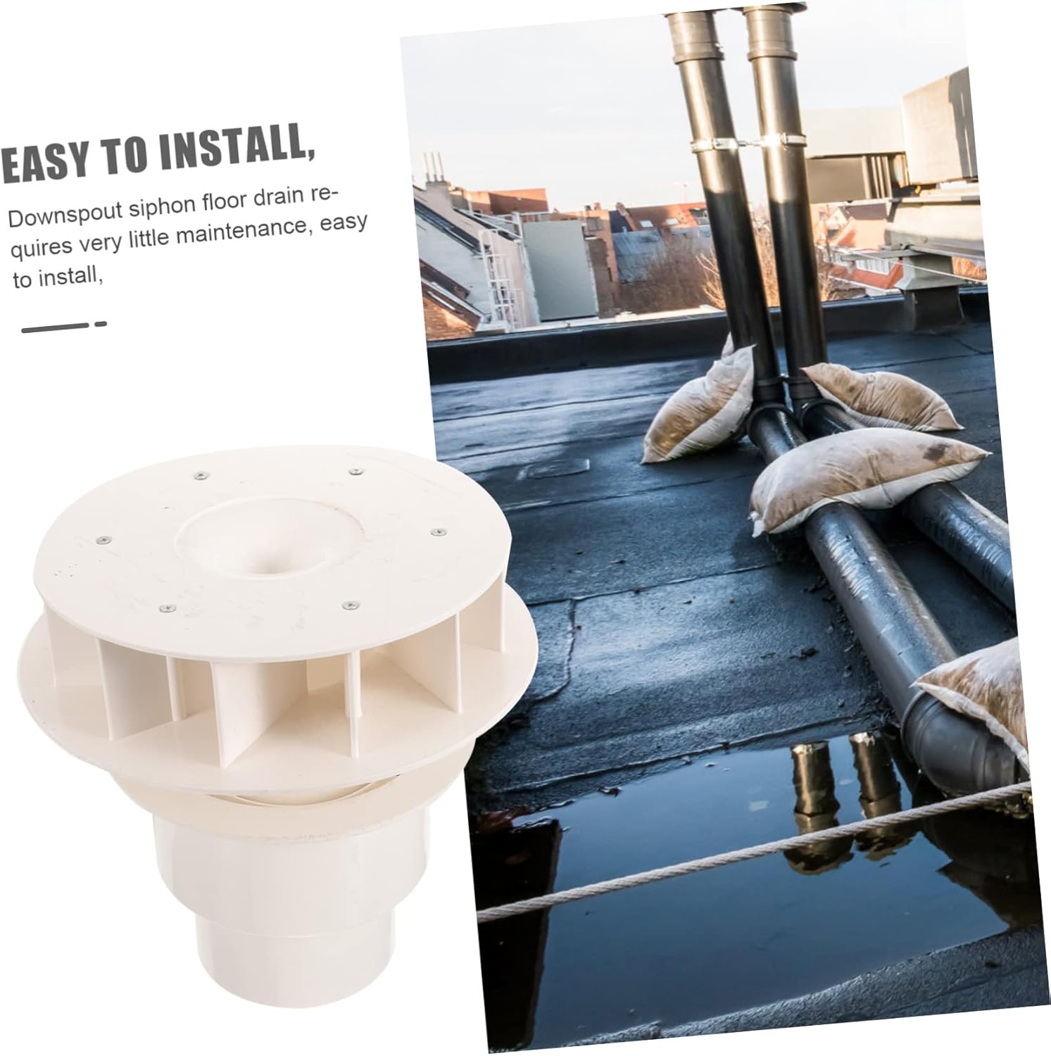 Veemoon Downspout Drain Filter System Siphon Bucket Rainwater Diverter for Roofs Side Walls Gutter Strainer Prevents Overflowing Easy Installation Design