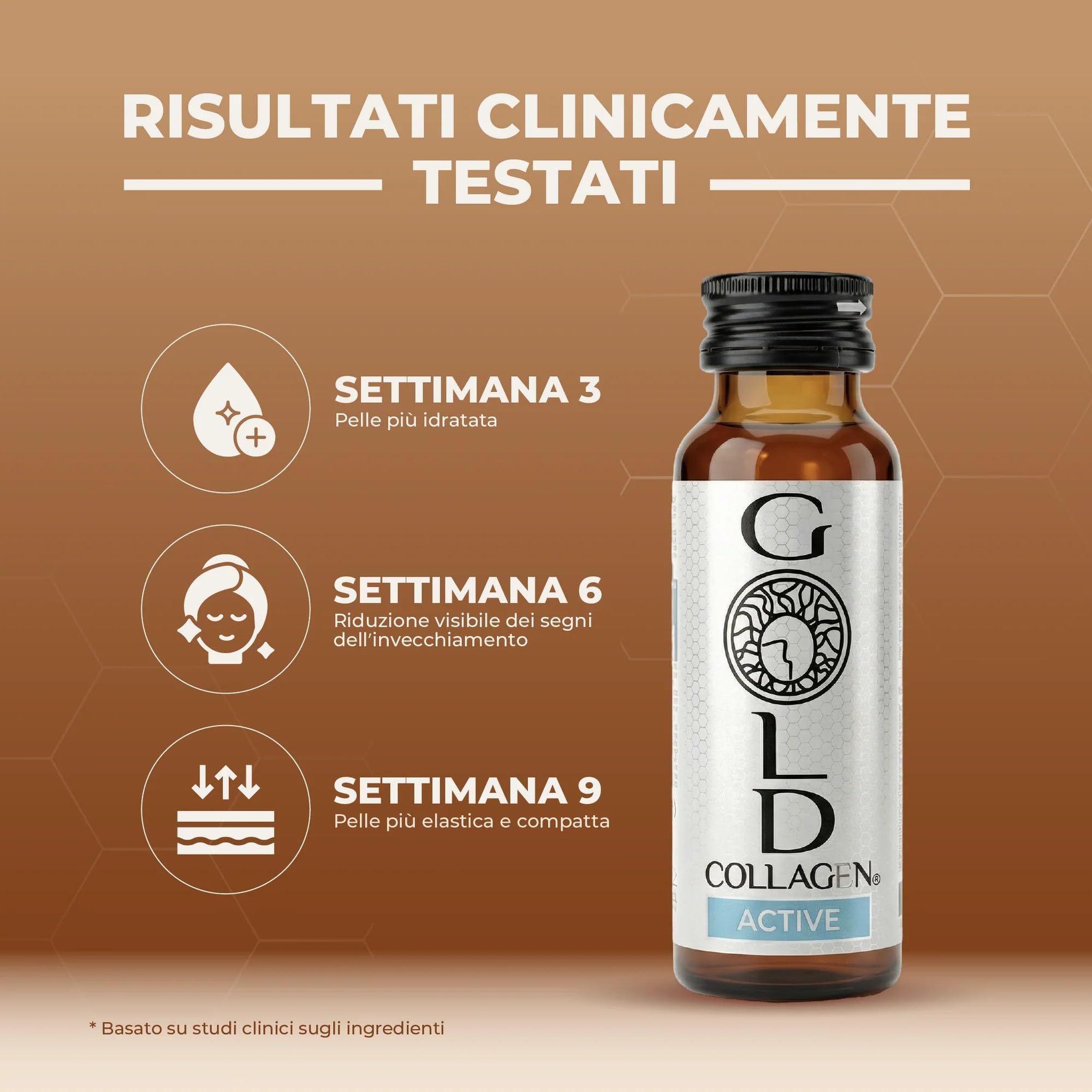 GOLD COLLAGEN Active - Collagene Integratore Liquido con Vitamina C e Glucosamina, Integratore Articolazioni al Collagene Bovino con Acido Ialuronico per Capelli Ossa Pelle, 30 Flaconi da 50 ml