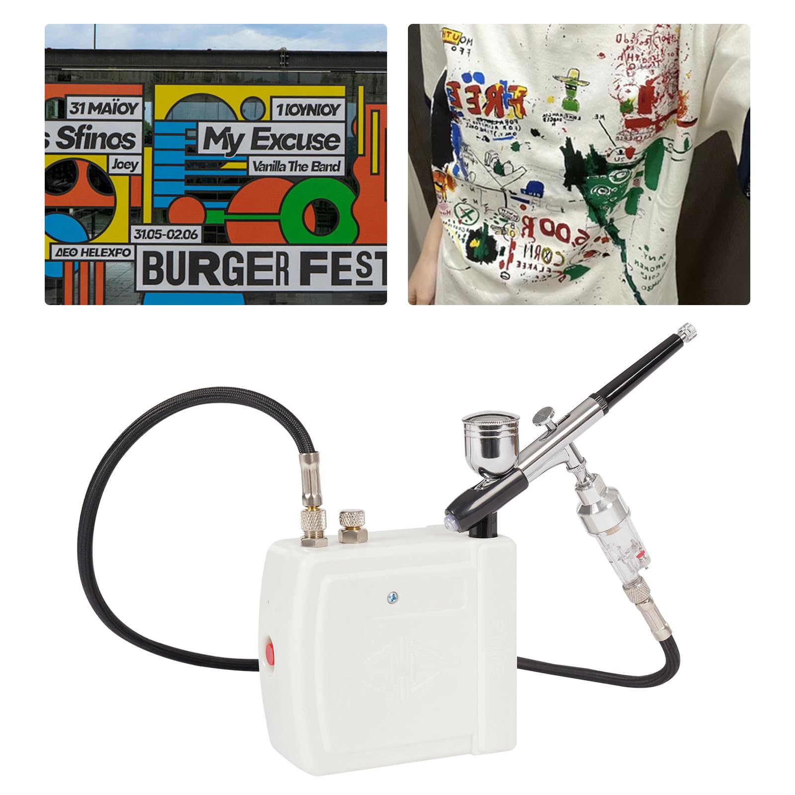 Moderno kit compressore per aerografo, 2-15 psi, set di pennelli ad aria da 1,7 m di lunghezza, mini aerografo compressore, flusso d'aria da 10,5 l/min, per pittura artistica, decorazione di torte