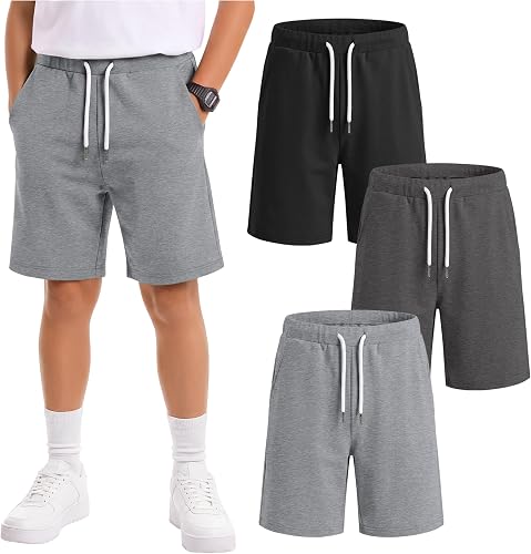 Vinsatin 3 Pack Boys Athletic Sweat School Shorts, 3-Color, 5-6 Years
