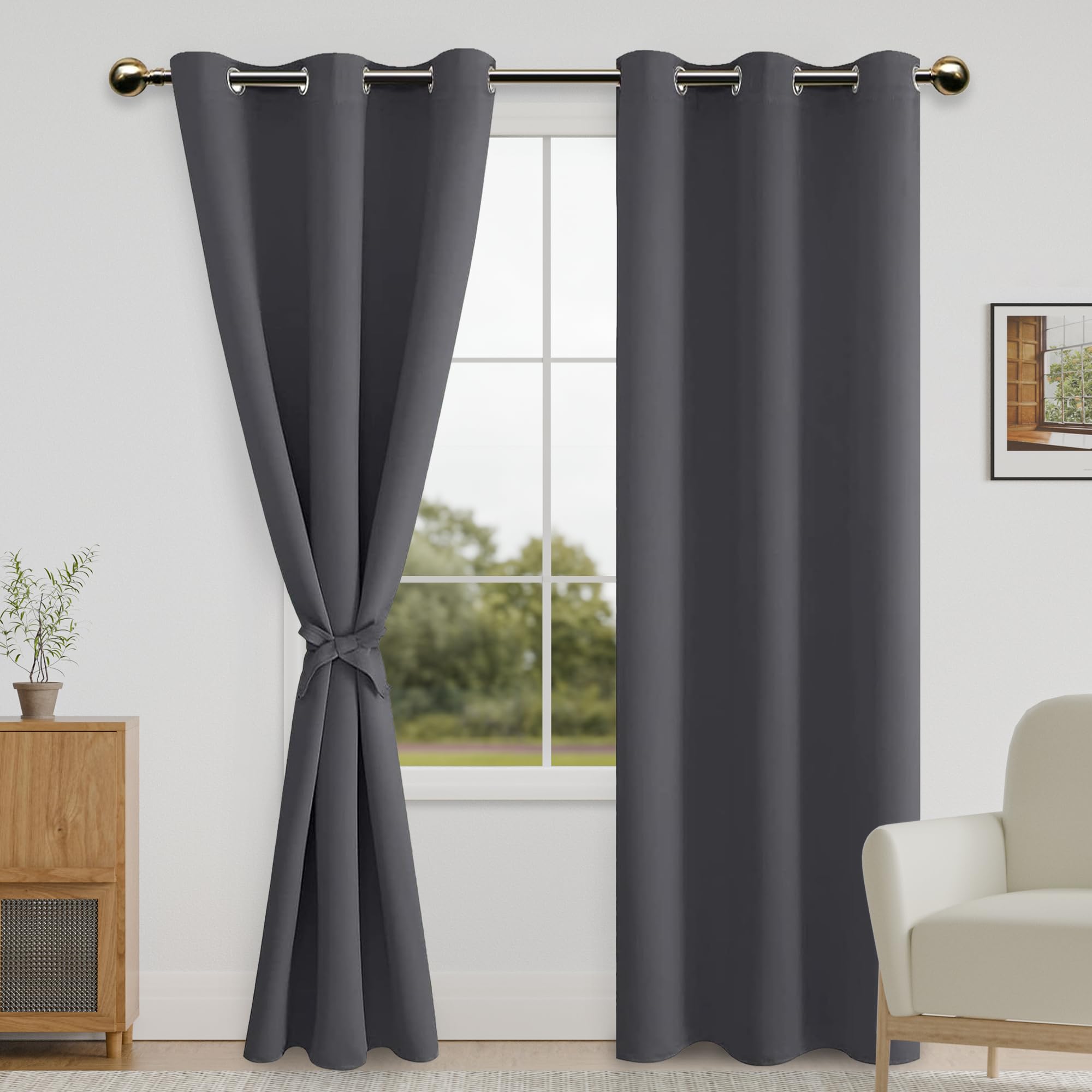 Rideaux occultants gris foncé 106x213 cm lot de 2 avec embrasses pour chambre