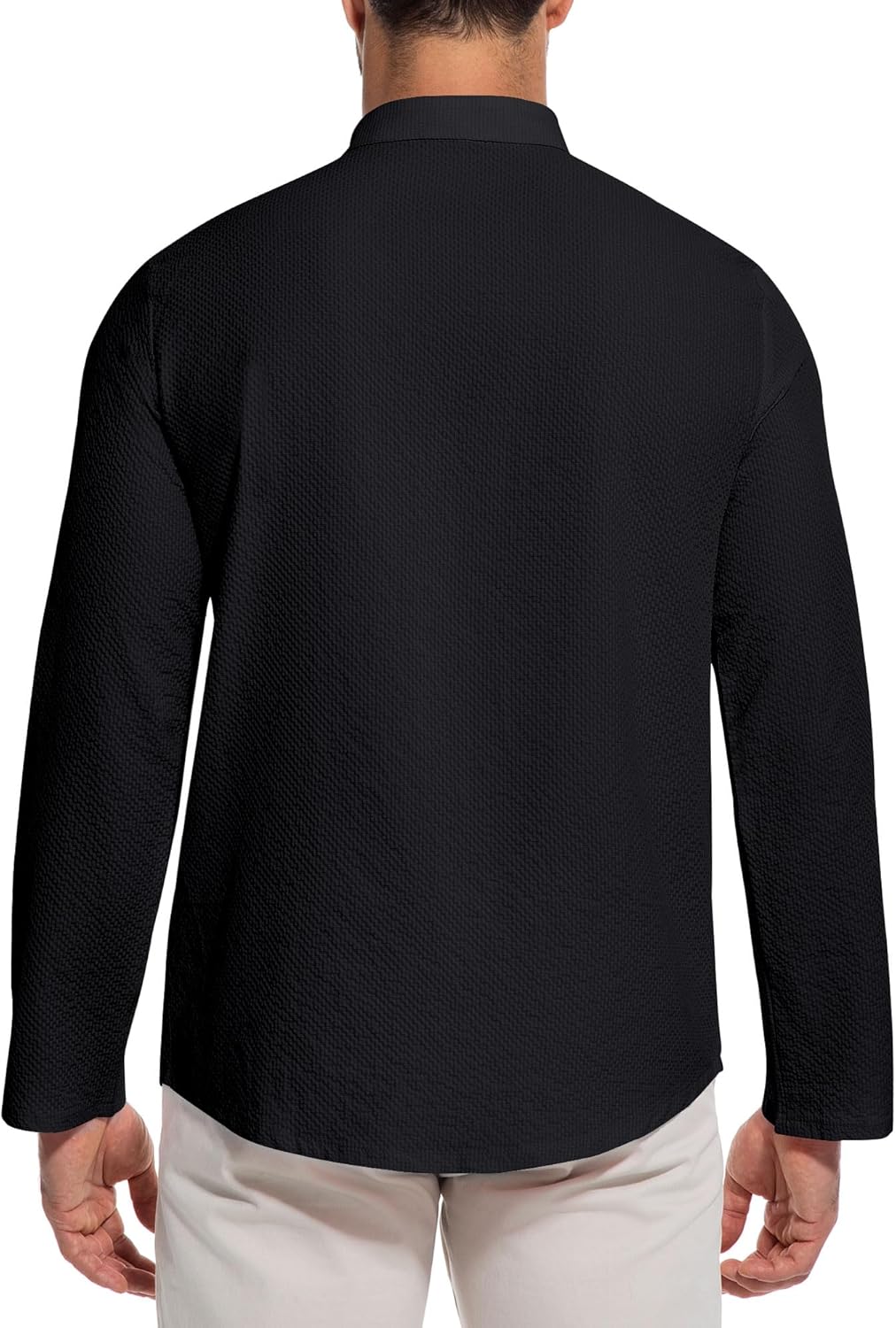 Men's Textured Henley Shirt, Long Sleeves Stand Collar Shirts for Men, Long Sleeve Knit Top, Casual Everyday Wear - Image 2