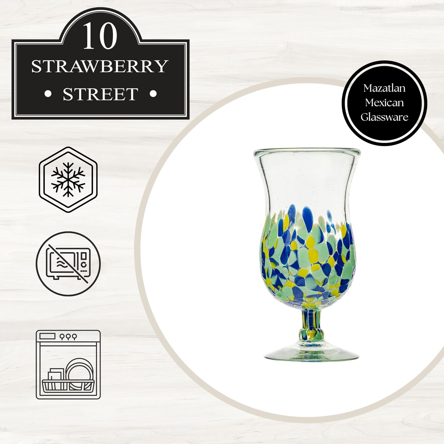 10 Strawberry Street Mazatlan Mexican Glassware, Hurricane, Set of 4