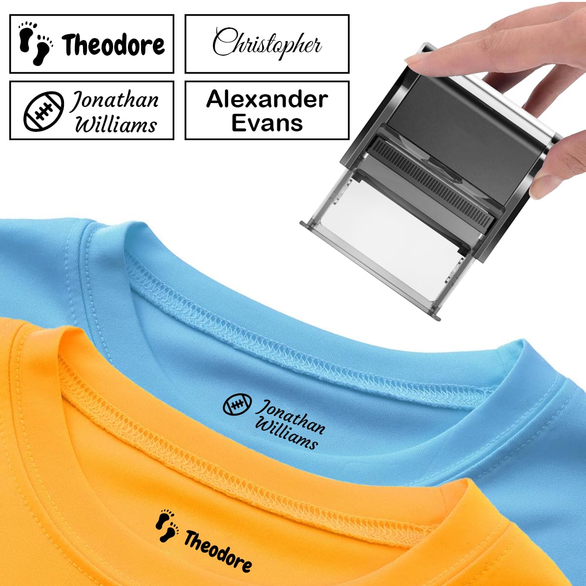 Personalized Name Stamp for Clothing, Custom Fabric Stamp Name Tag Labels for Clothes, Shirt, School Uniform, Nursing Home, Customized Logo Text Self Inking Stamps, Permanent, Water-Resistant Ink