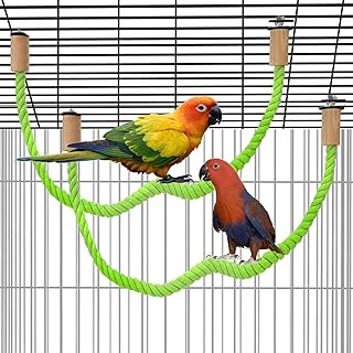 2 Pack Bird Hemp Rope Perch Swing Bird Cage Stand Pole Rope Accessories Parrot Bird Perch Stand Paw Grinding Standing Climbing Perch for Parrot, Parakeets, Cockatiels, Budgies, Lovebirds