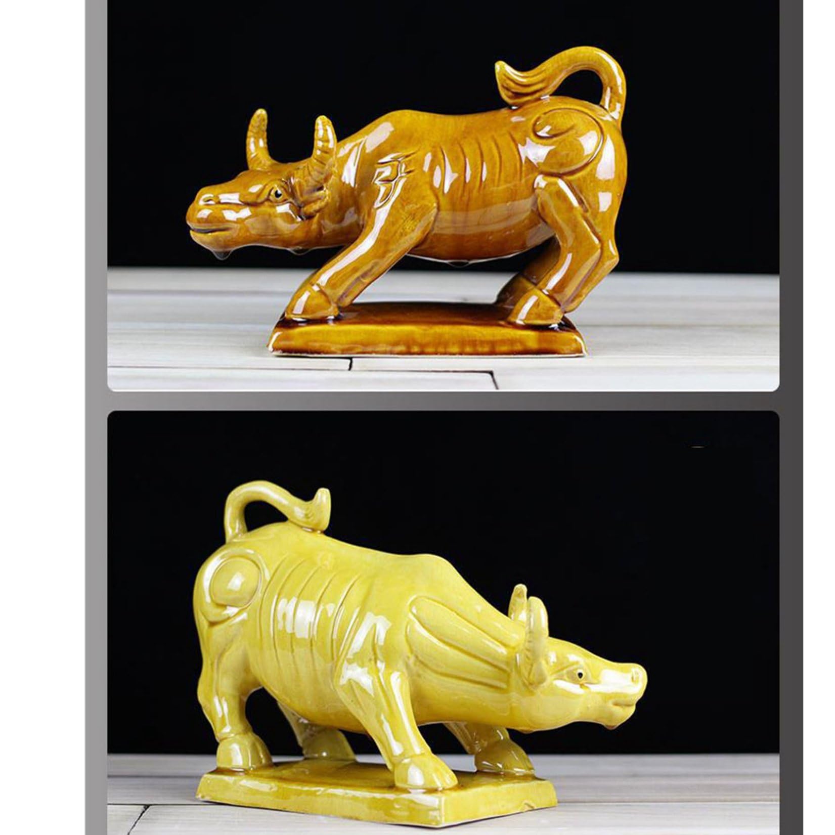 Amazon.co.jp: セラミック 牛 動物像 本物そっくり 風水グッズ 置物 金