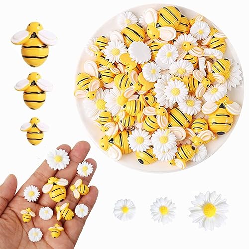 90Pcs Resin Bee Daisy Flowers Decor Tiny Bees Craft Decoration