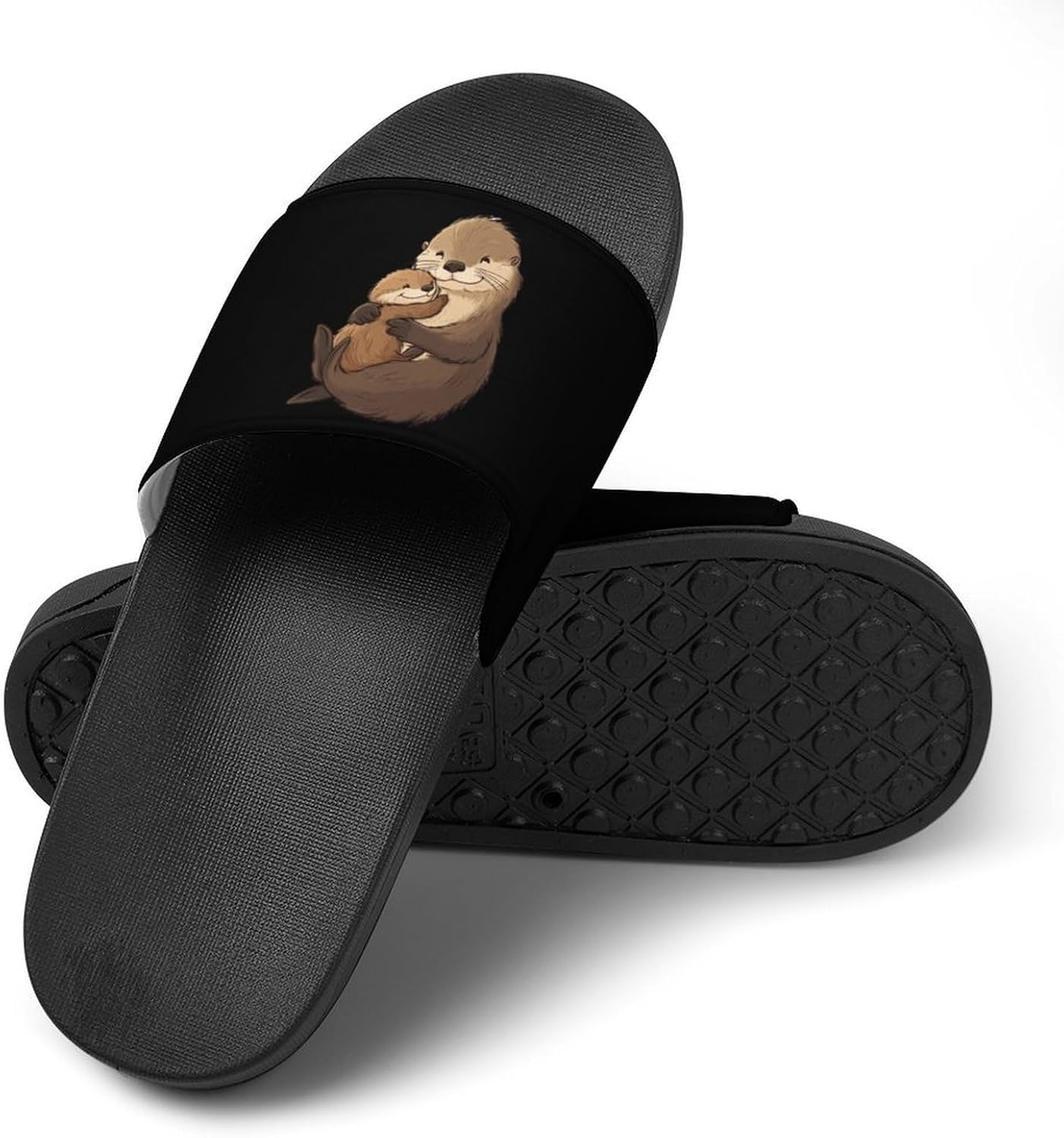 Sea Otter Mom Open Toe Slide Sandals for Women Men Non Slip Shower Shoes House Slippers