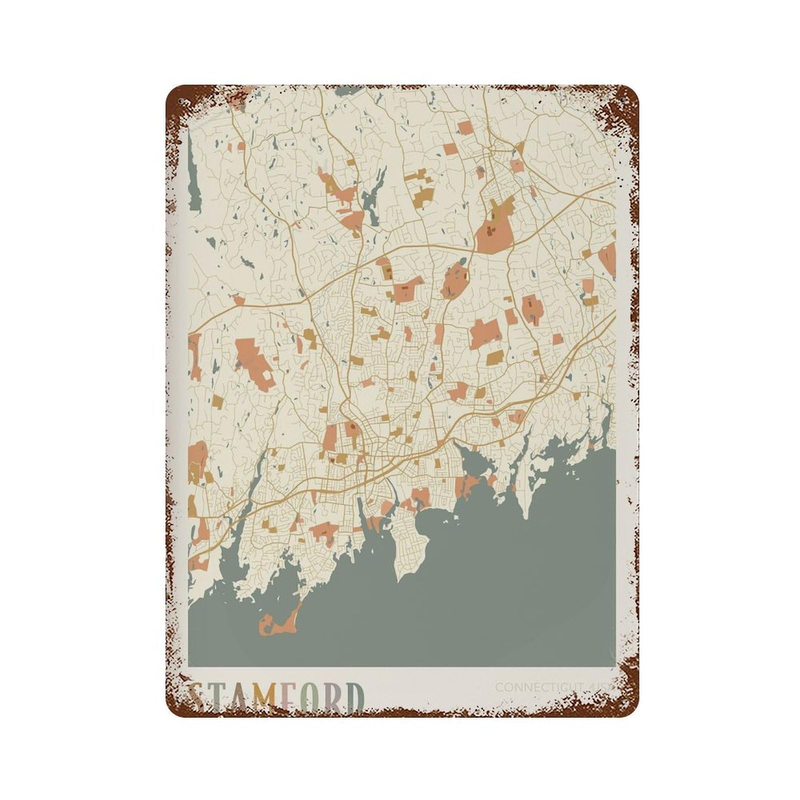 xiaoxiaoshen Stamford Map Connecticut Travel Gift Boho For A New Home Wall Decor Art Metal Tin Poster Modern Home Decor Art Home Bar Shop Decorations Vintage Sign 40x30cm