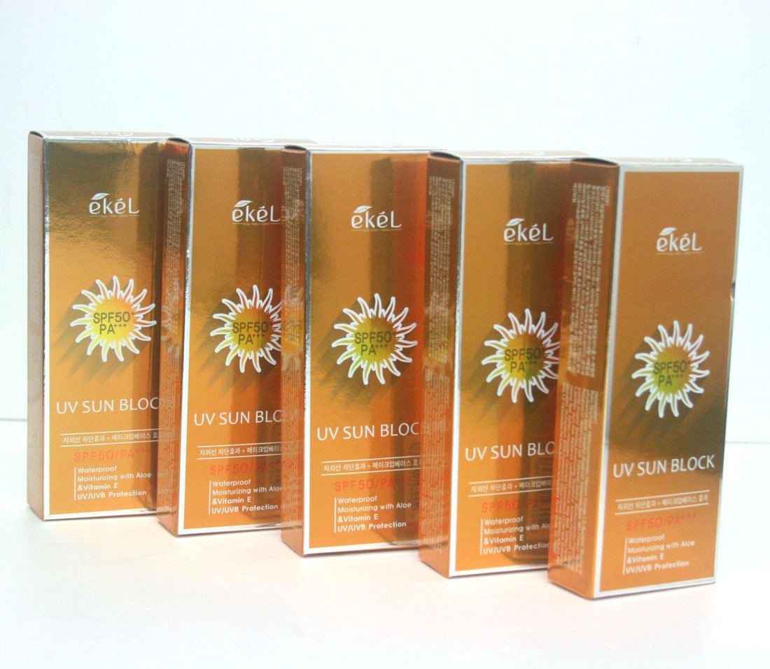 [EKEL] Aloe & Vitamin E Sun Block Cream SPF50 PA+++ 70ml X 5EA / UV Protection/Makeup Base effect/Waterproof/Korean Cosmetics