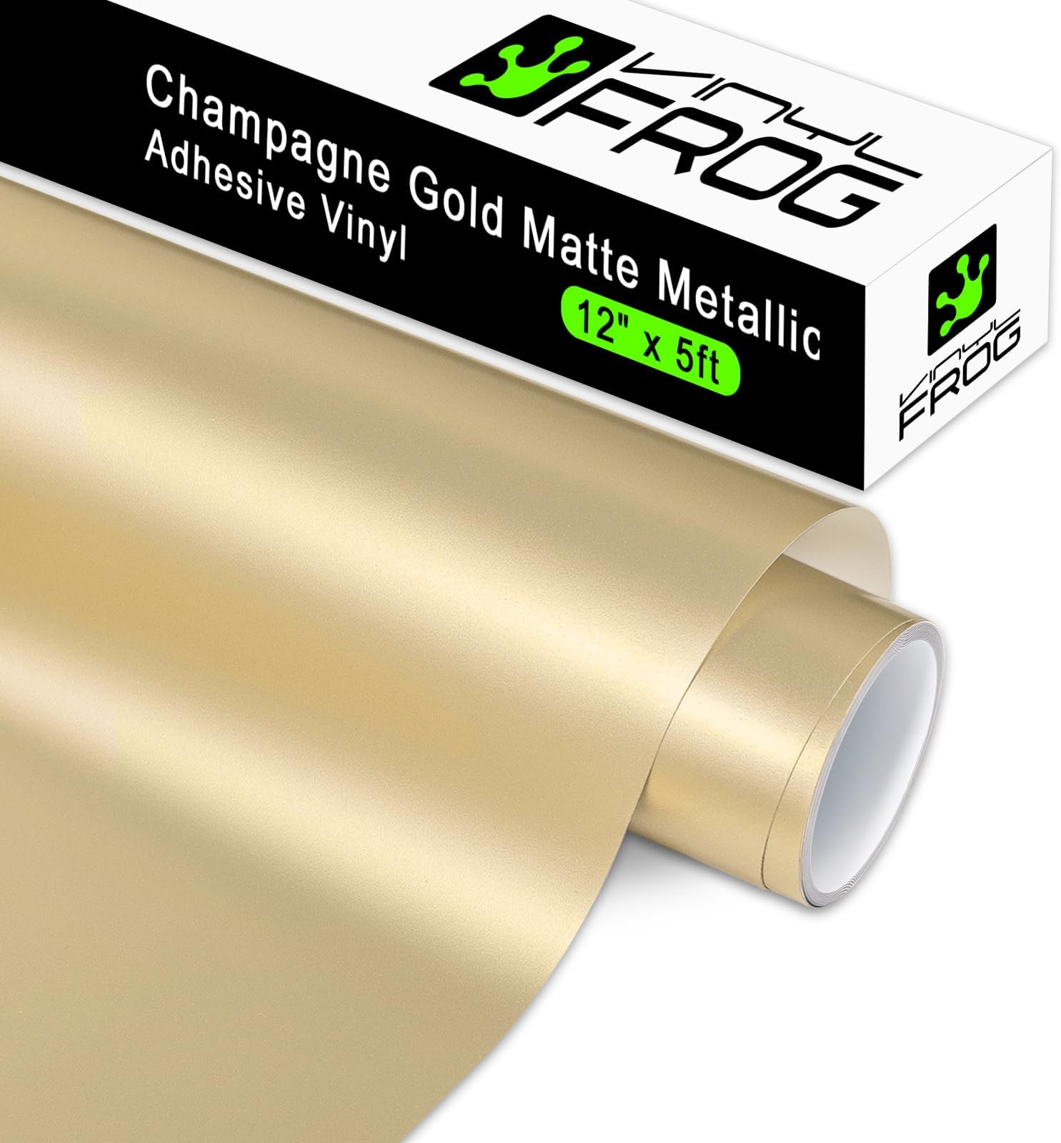 VINYL FROG Matte Metallic Gold Adhesive Vinyl, 12" x6ft Champagne Gold Permanent VinylRoll - Metallic Satin Adhesive-Vinyl for Home Decor, Mug, Car and Other Stickers