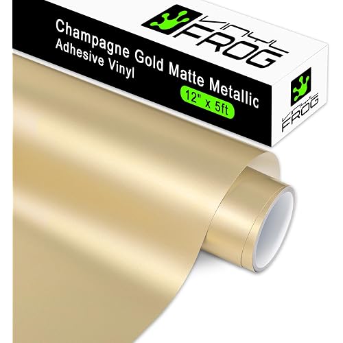VINYL FROG Matte Metallic Gold Adhesive Vinyl, 12" x6ft Champagne Gold Permanent VinylRoll - Metallic Satin Adhesive-Vinyl for Home Decor, Mug, Car and Other Stickers