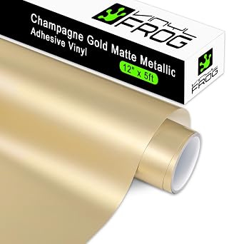 VINYL FROG Matte Metallic Gold Adhesive Vinyl, 12" x6ft Champagne Gold Permanent VinylRoll - Metallic Satin Adhesive-Vinyl for Home Decor, Mug, Car and Other Stickers