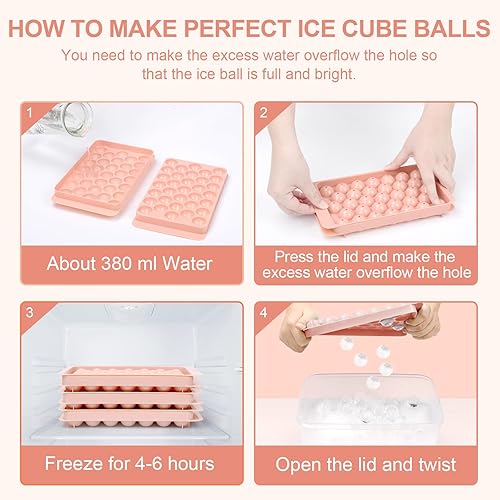 Miniatura 4 de Bandeja para cubitos de hielo, bandejas redondas para cubitos de hielo con tapa y contenedor, bolsa de almuerzo aislada, molde para hacer bolas de