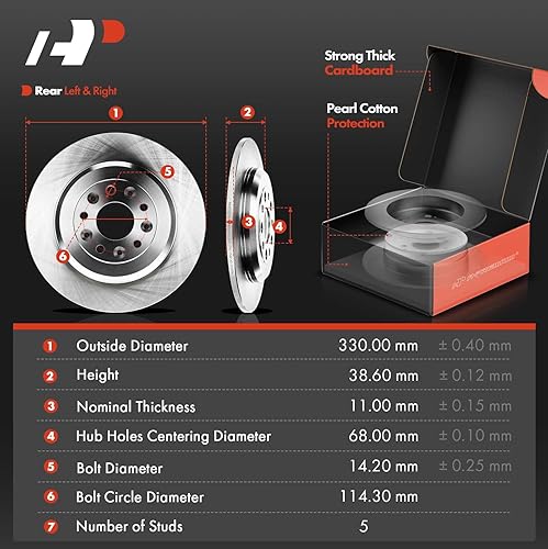 Miniatura 2 de A-Premium Kit de rotores de freno de disco sólido delanteros y traseros + pastillas de cerámica compatible con modelos seleccionados de Ford y