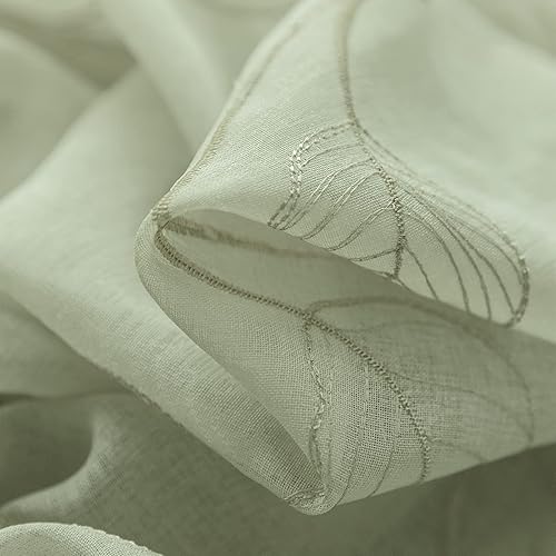 Miniatura 5 de jinchan Cortinas transparentes de cocina de 24 pulgadas, cortinas bordadas de hojas con niveles bordados de hojas botánicas, cafeterías, flores,