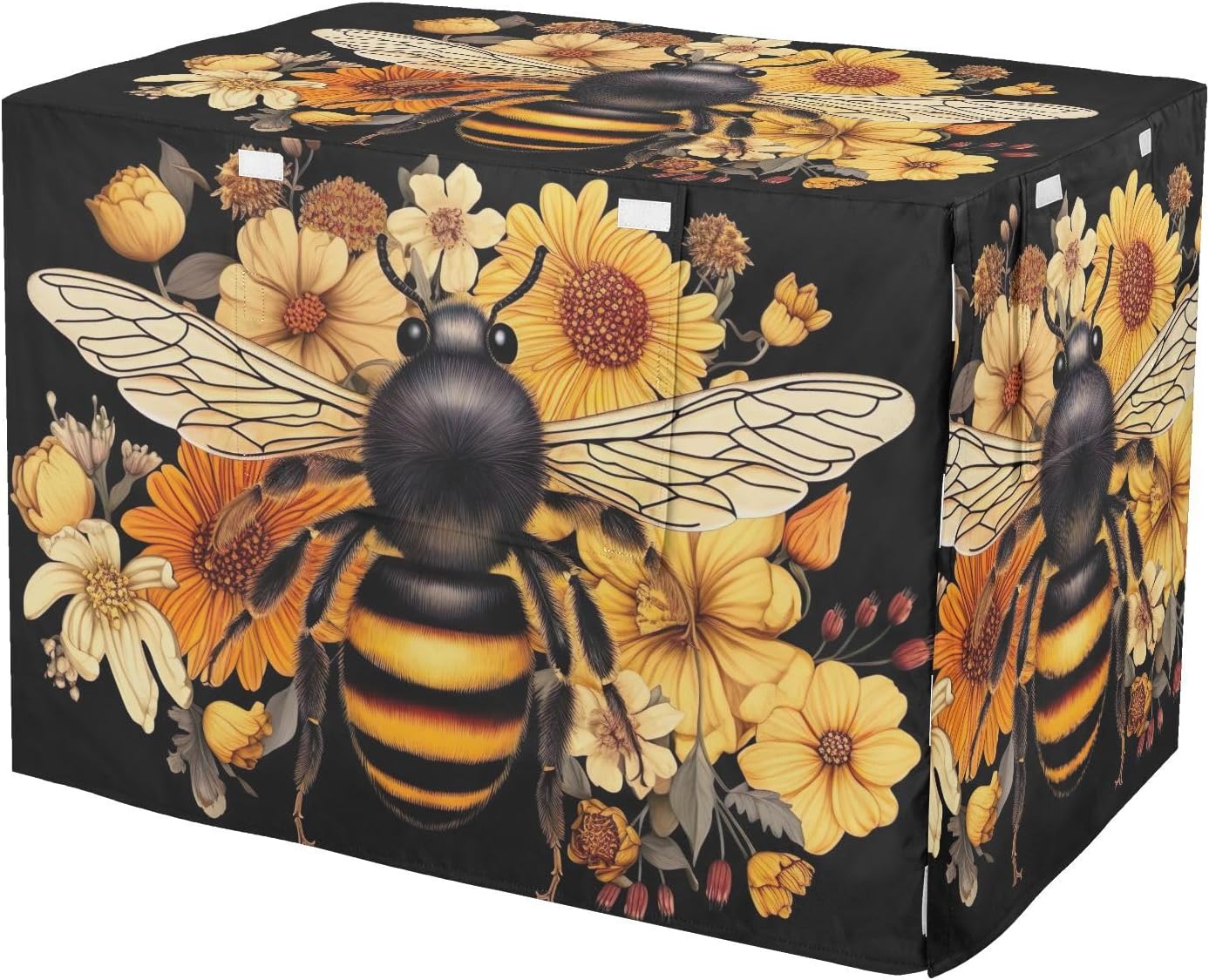 Bee Flowers Floral Dog Crate Cover Windproof, S-XL UV-Resistant Crate Cover for Pet Owners, Large